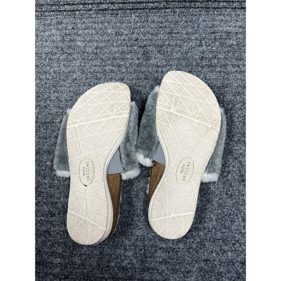 Earth Origins Slipper Womens 6 Olli Frost Grey Faux Fur Slide Soft Comfort Fluff - Picture 10 of 14